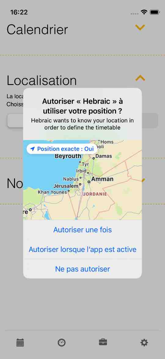 hebraic - autorisation geolocalisation